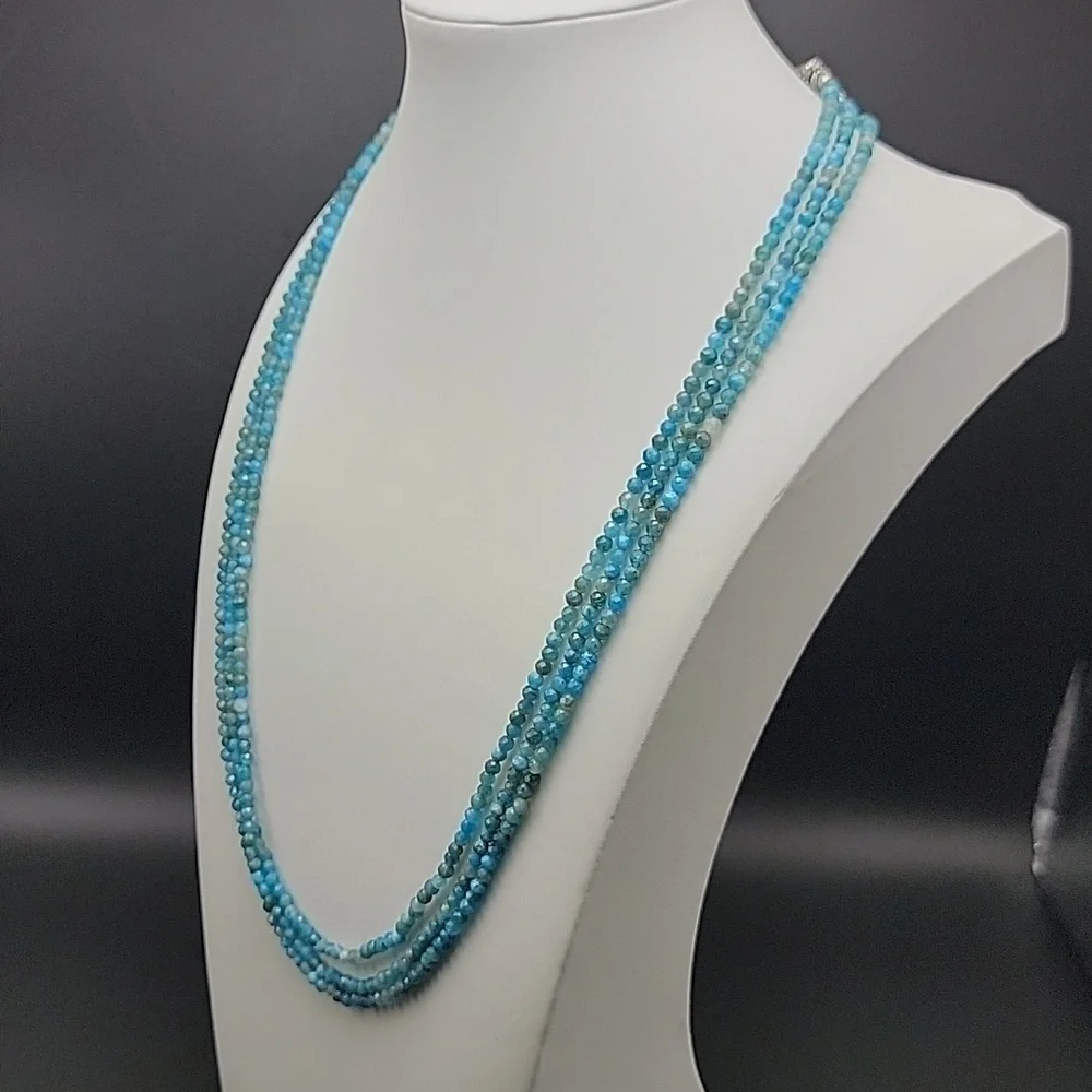 Beautiful 155 Cts genuine natural 3mm faceted blue Apatite chip beads rich shade